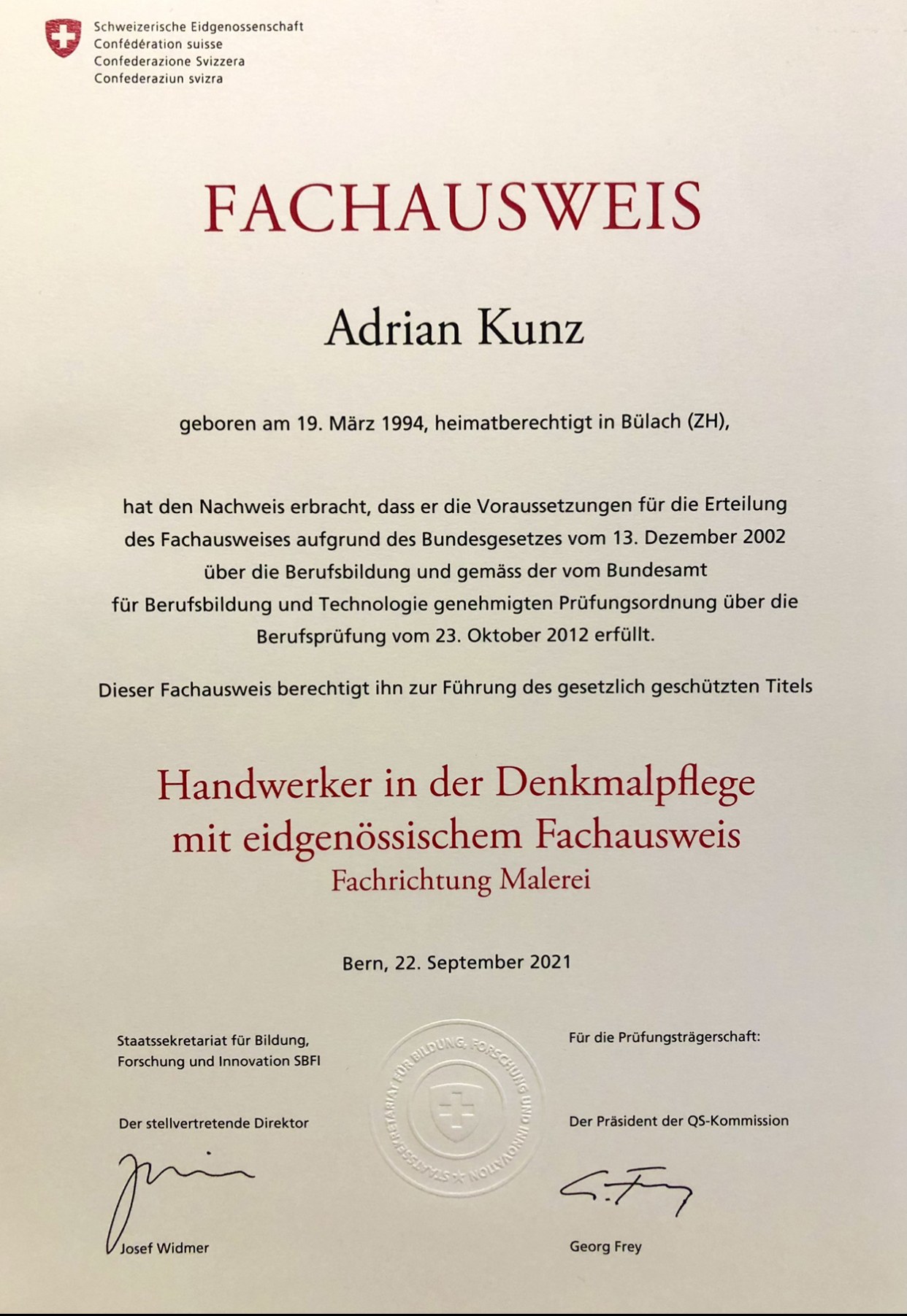 Eidgenössischer Fachausweis Handwerker in der Denkmalpflege